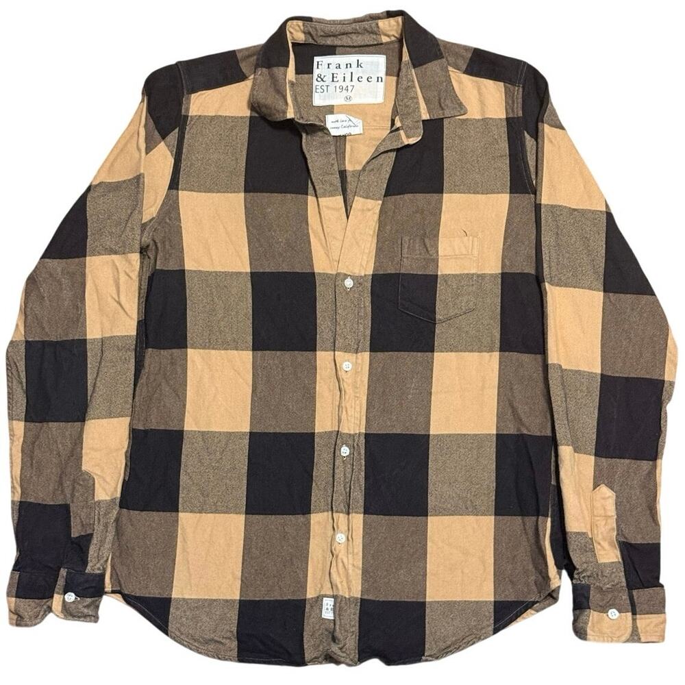 Frank & Eileen Barry Tan Black Buffalo Plaid Flannel Button Down Shirt M Medium
